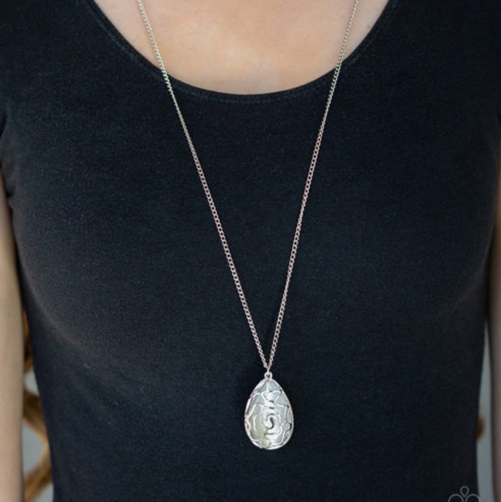 Gleaming Gardens Teardrop White Pendant Necklace
